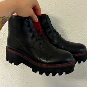 LaModa Black and Red Platform Vegan Leather Boots 8